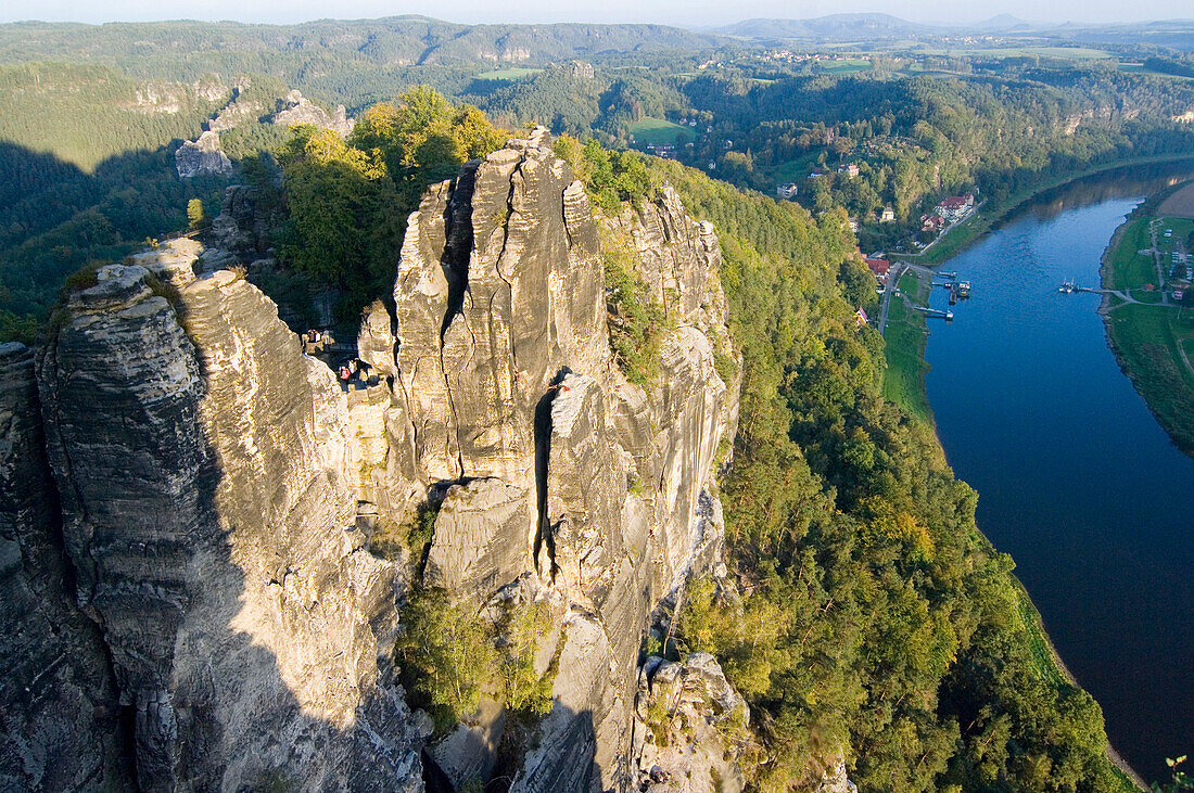 Aussicht ins Elbtal, Bastei, Elbsandsteingebirge, Sächsische Schweiz, Sachsen, Deutschland