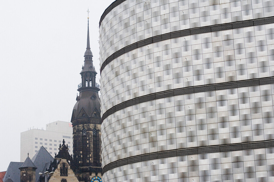 Shopping center and church, Leipzig, Saxony, Germany