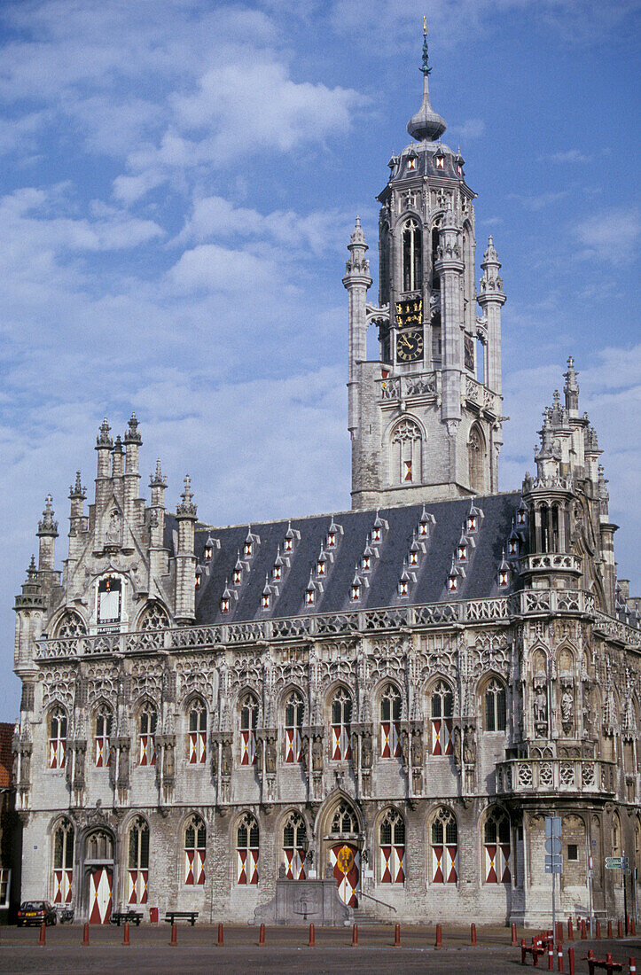 Historical townhall under clouded sky, Province of Zeeland, Netherlands, Europe