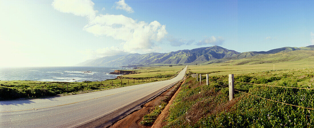 Coastal road in the sunlight, California, USA, America