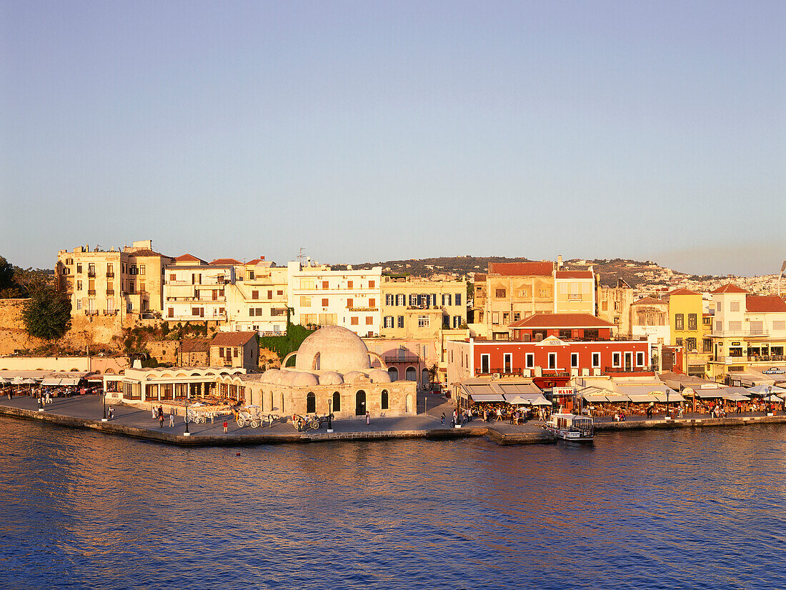 Janitscharen mosque in the evening light, Venetian harbour, Chania, Crete, Greece