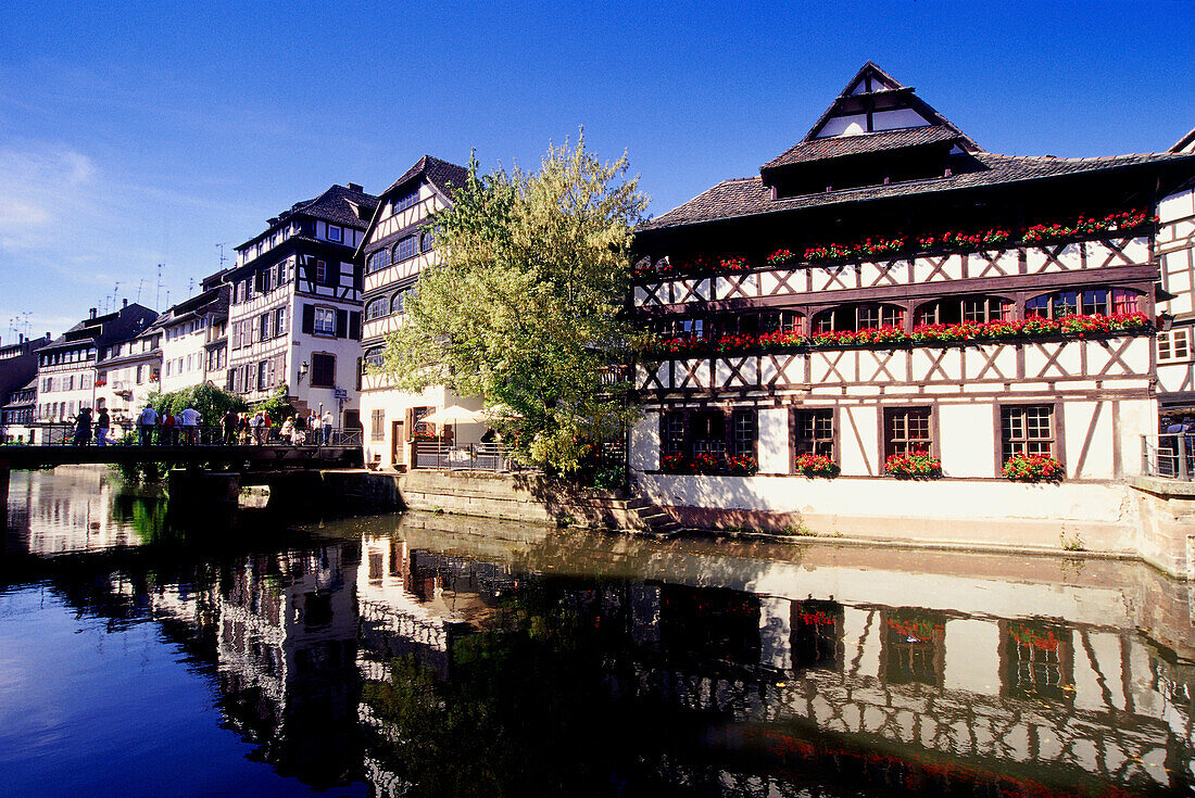 View over Ill river and Place Benjamin Zix, La Petite France, Strasbourg, Alsace, France, Europe