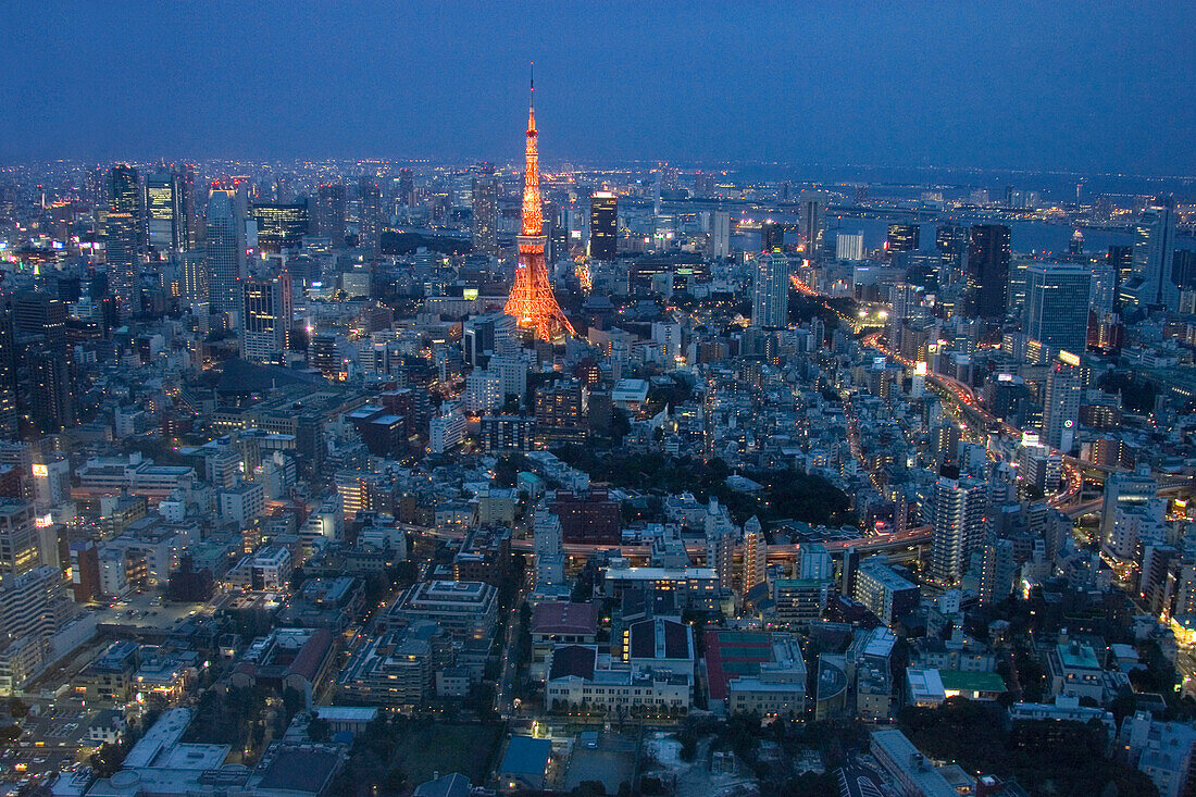 Stadtansicht vom Roppongi Hills Mori Tower, Roppongi Hills, Richtung Tokyo Tower, Tokyo, Japan, Asien