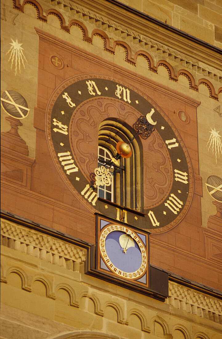 Schwaebisch Hall, historic clock at St. Michael churchl, Baden-Wuerttemberg, Germany, Europe