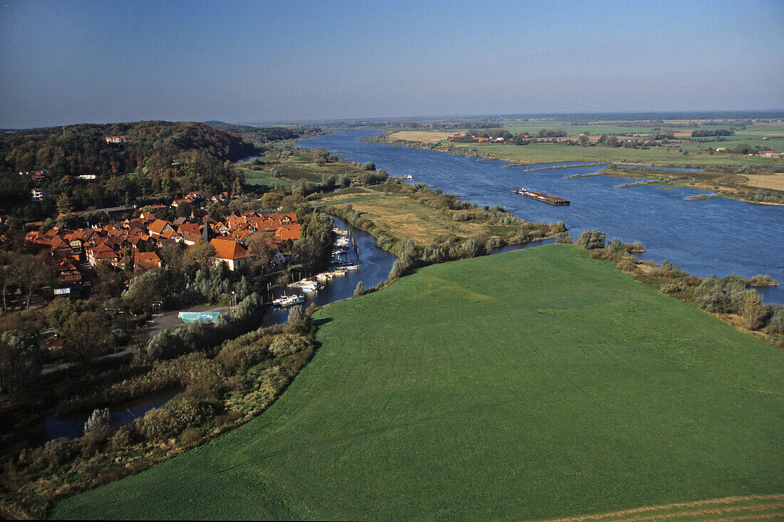 aerial photo of the river Elbe near Hitzacker, Lower Saxony, northern Germany
