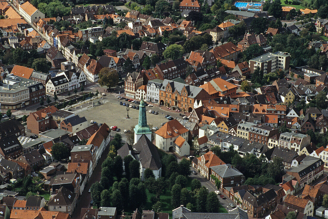 aerial photo of Glückstadt historic market square, Elbe river, Schleswig Holstein, northern Germany