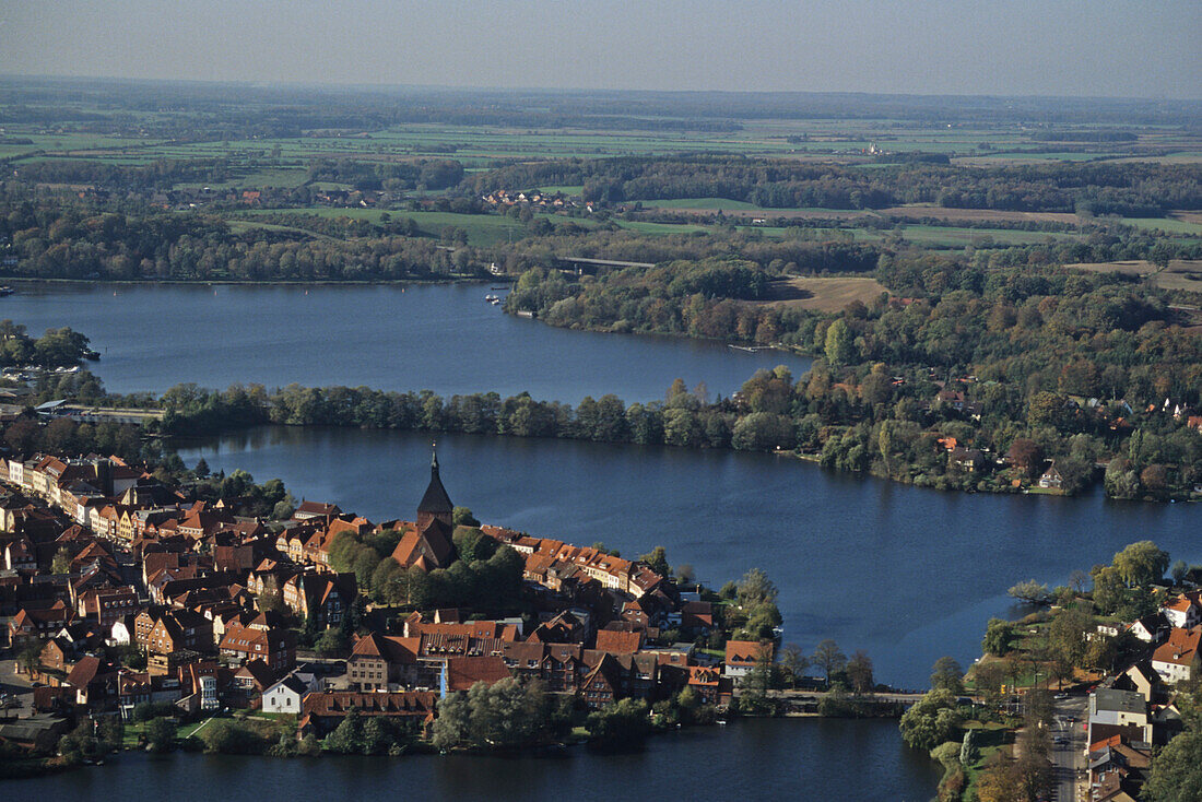 Moelln surrounded by several small lakes, Schleswig-Holstein, Germany