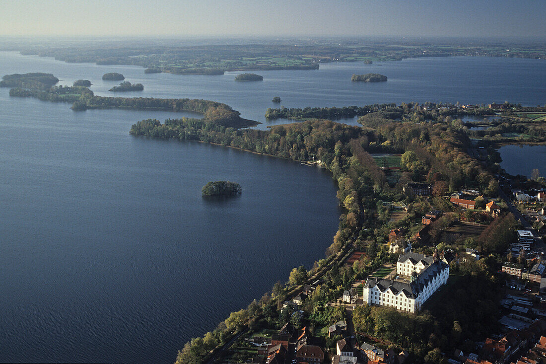 Ploen Castle at Great Lake Ploen, Ploen, Schleswig-Holstein, Germany