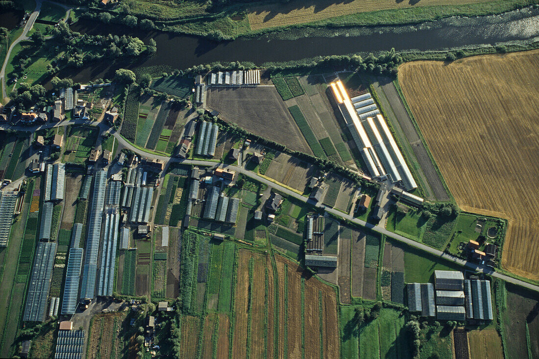 aerial photo, market gardens, vegetables, Vierlande, Hamburg, northern Germany