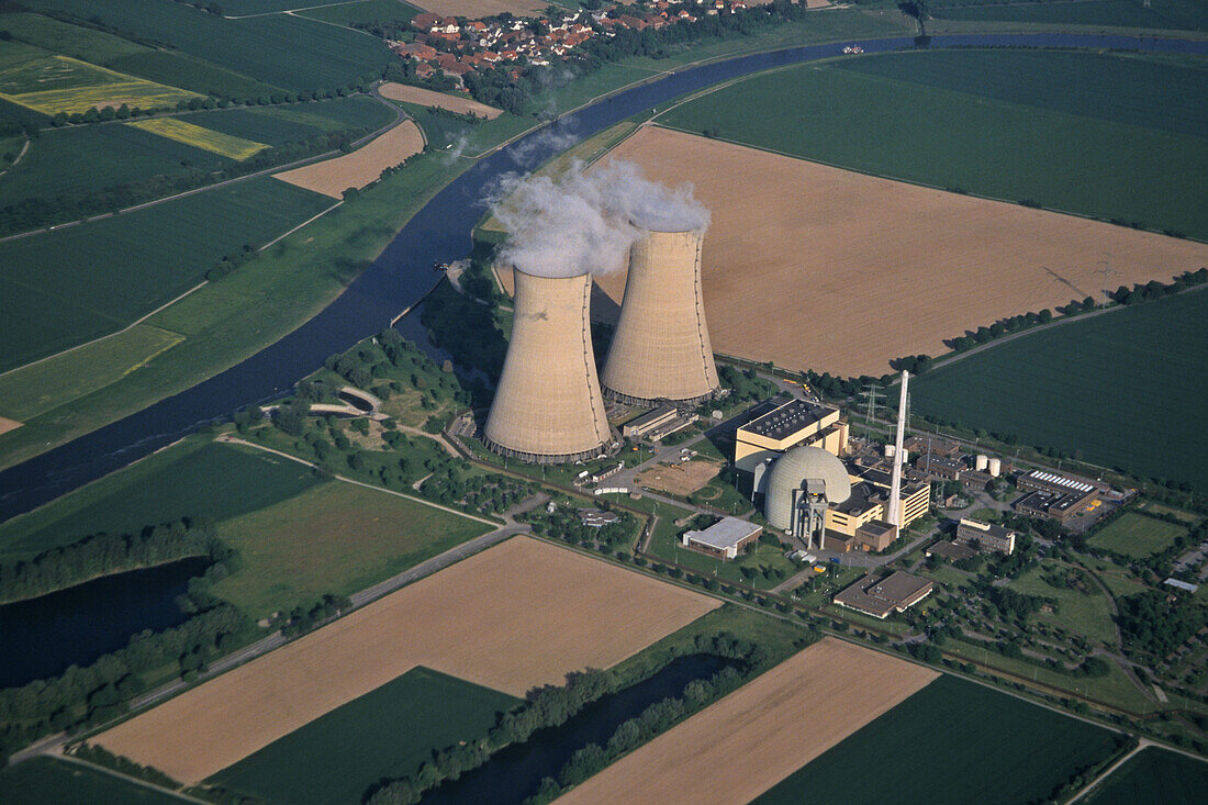 aerial photo nuclear power plant Grohnde in Lower Saxony, Germany