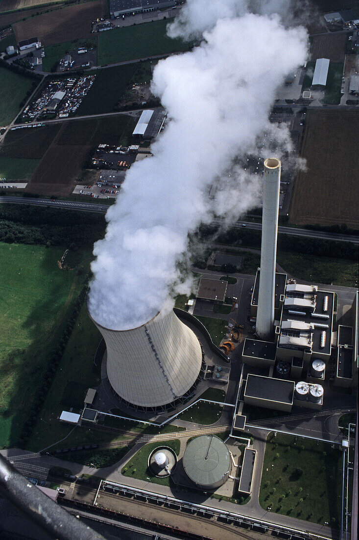 aerial photo of coal fired power plant, at Lahde, North Rhine-Westphalia, Germany