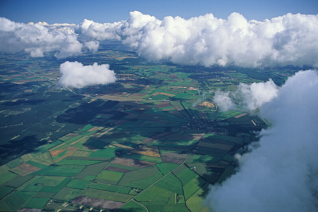 aerial photo of clouds above the northern German lowlands, Lower Saxony