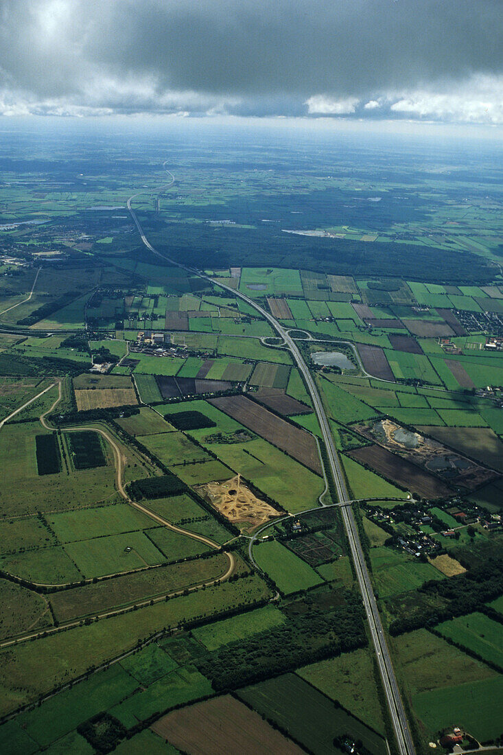 aerial photo of autobahn northern German lowlands, Lower Saxony