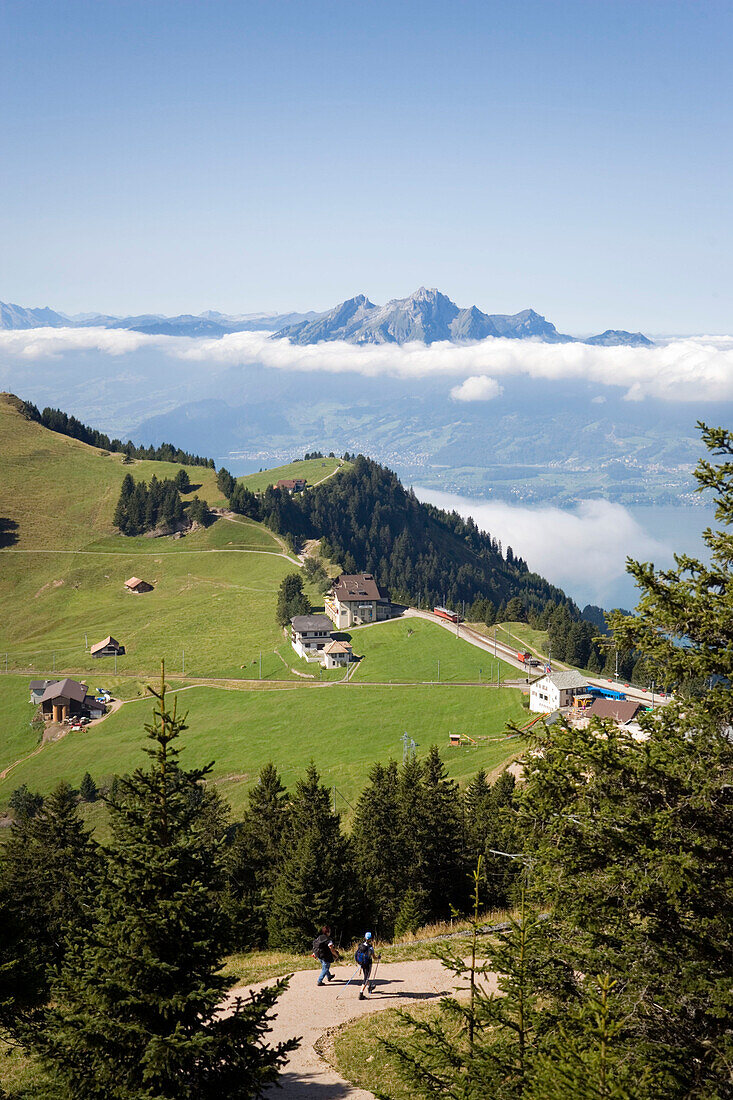 View over Rigi Kulm (1797 m) to Pilatus (2132 m), Rigi Kulm, Canton of Schwyz, Switzerland