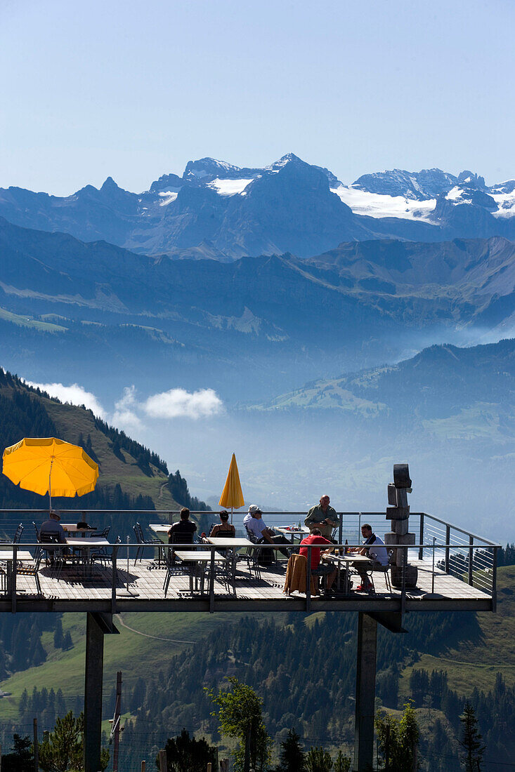 Terrace of Restaurant Hotel Rigi Kulm, mountain panorama in background, Rigi Kulm (1797 m), Canton of Schwyz, Switzerland