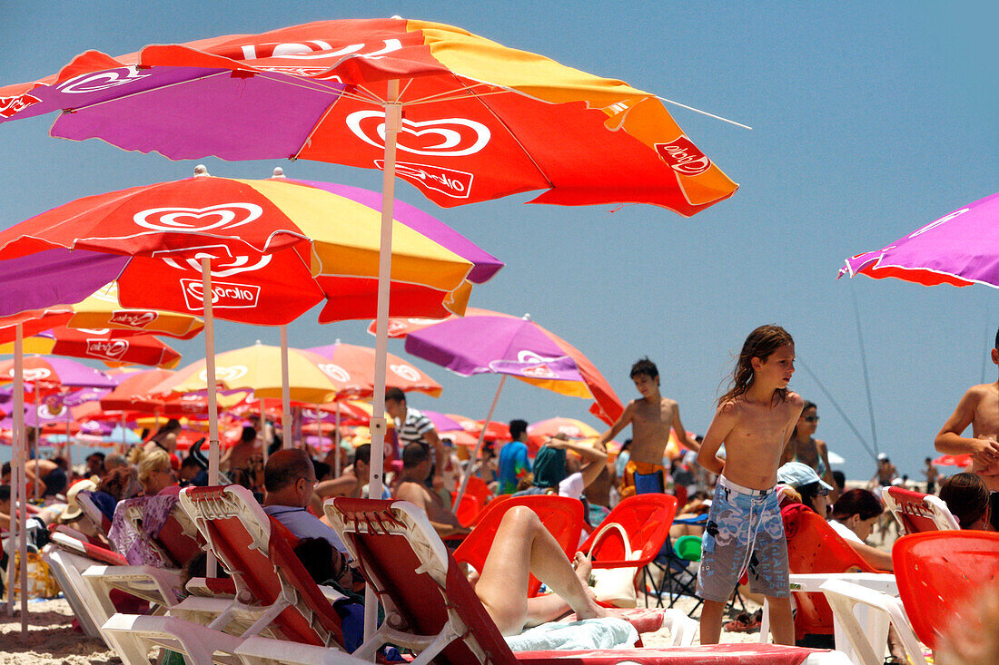 People on the beach at Tel Aviv, Israel