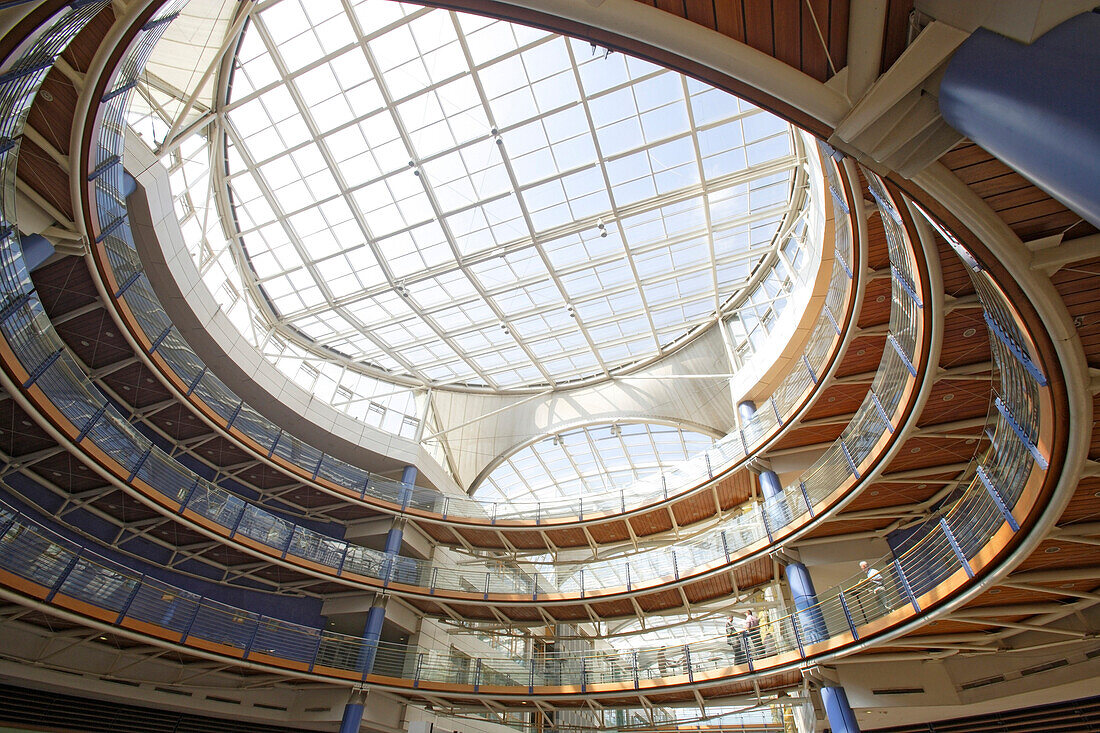 Atrium of the Auchan Mall in Avenue J. F. Kennedy in the district Kirchberg, Luxembourg