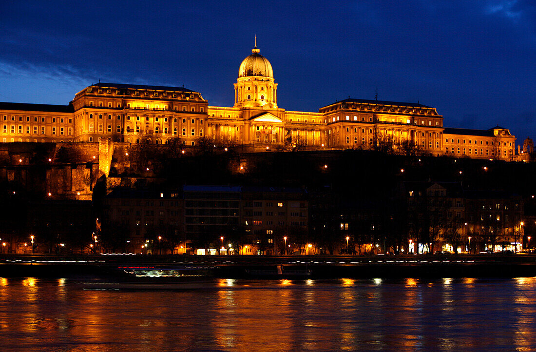 View of Buda Castle at night, Budapest, Hungary