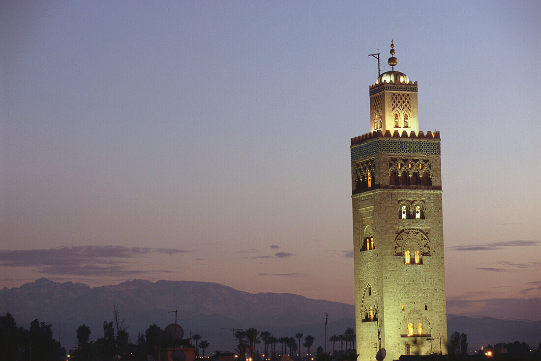 Koutoubia Mosque in the evening light, Marrakesh, Marocco, Africa