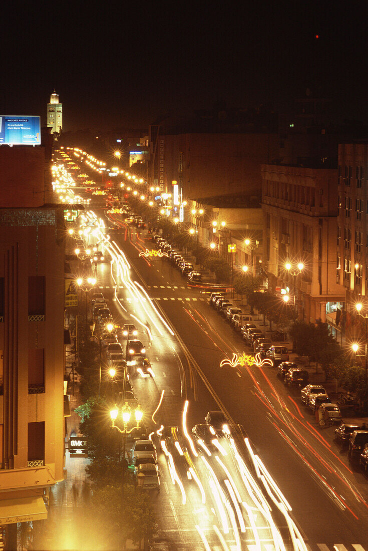 Traffic at Rue Mohammed V, Gueliz, Marrakesh City, Morocco, Africa