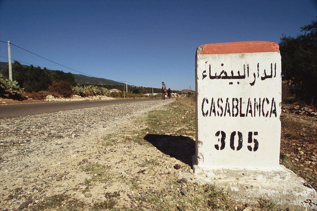 Wegweiser, Küstenstraße nach Casablanca, Marokko, Afrika