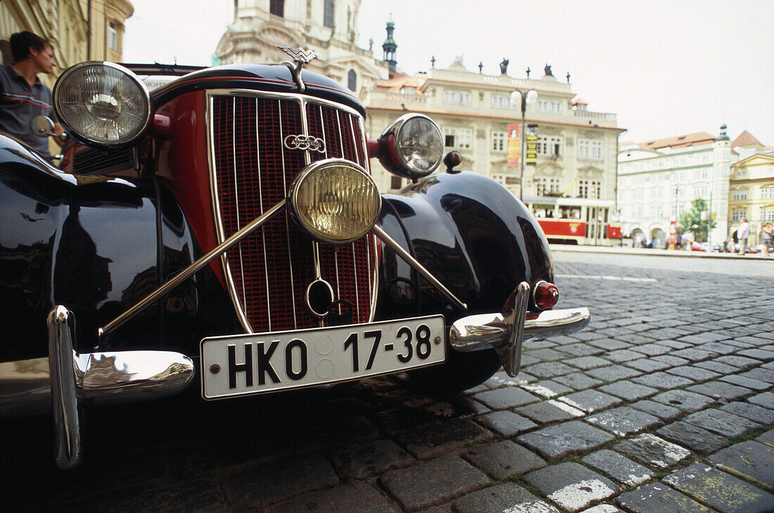 An oldtimer parked at Malostranske Square, Prague, Czech Republic