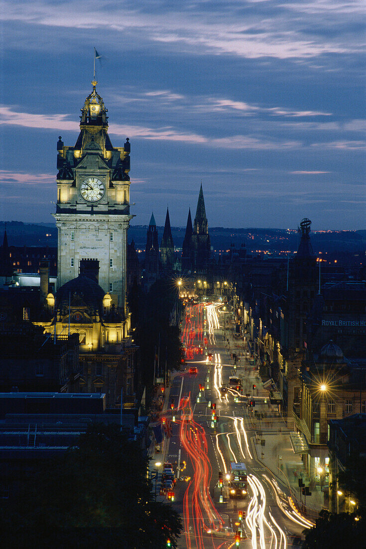 View of Princess Street with Balmoral Hotel, Edinburgh, Scotland