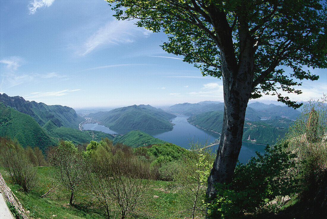 View from Sighignola towards Lake Lugano, Ticino, Switzerland, Europe