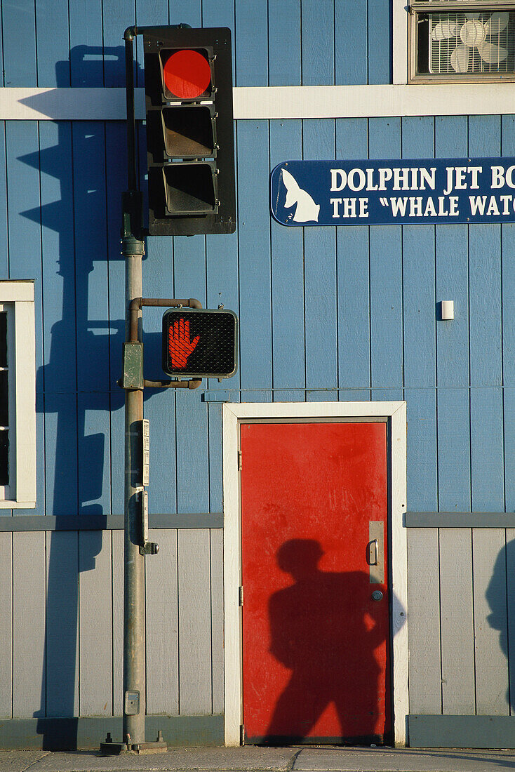 Rote Ampel und Häuserfront, Juneau, Alaska, USA