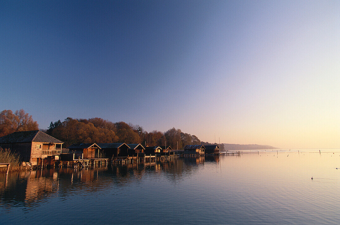 Boat houses near Percha at Lake Starnberg, Bavaria, Germany