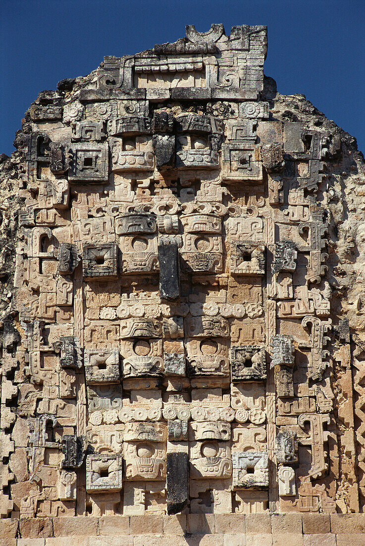 Mask of rain god Chaac, Nonnengeviert, Uxmal, Yucatan, Mexiko