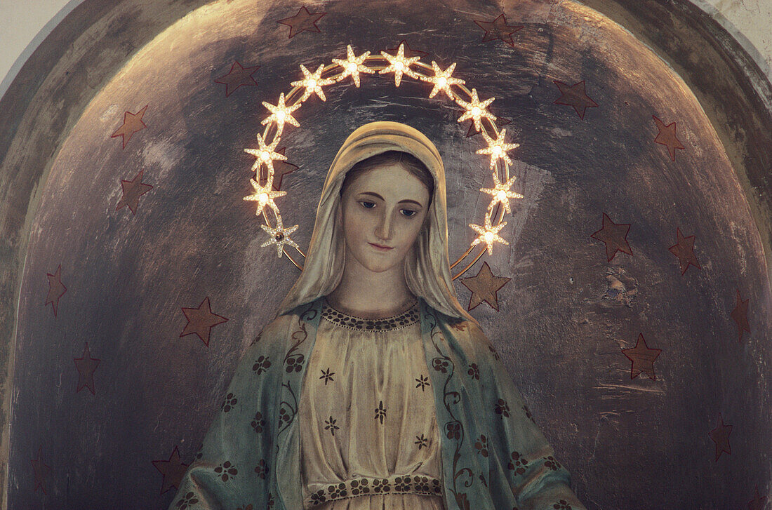 Virgin Mary with halo of stars, church, Proceno, village, Tuscany, Italy