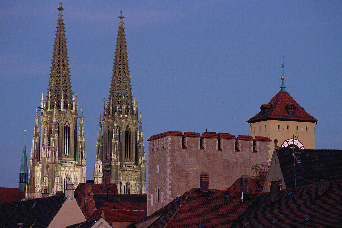 Cityscape with cathedral, Regensburg, Bavaria, Germany