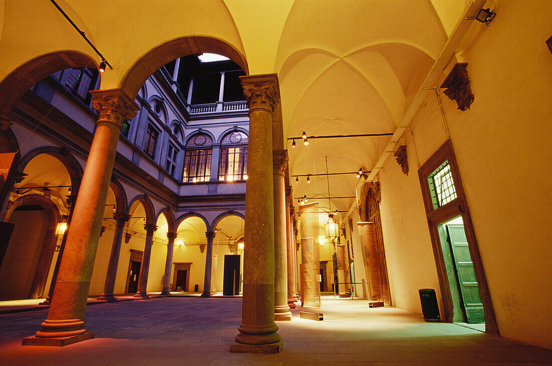 Atrium of Palazzo Strozzi, place for Events and Exhibitions, Florence, Tuscany, Italy