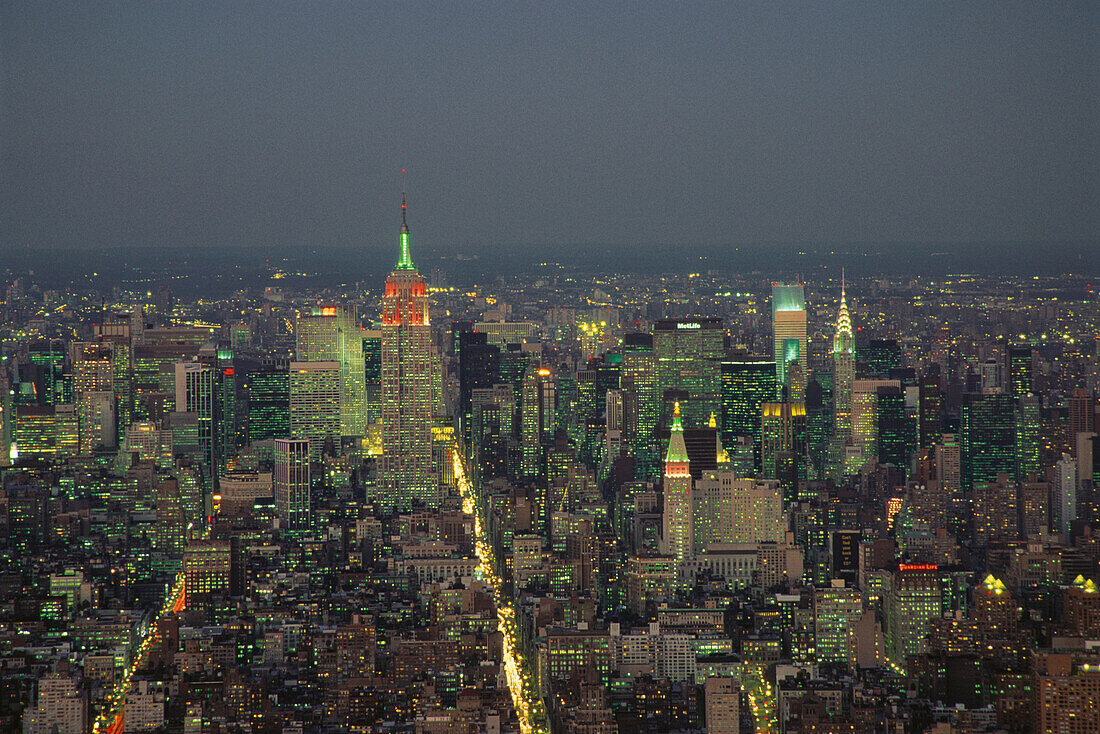View from helicopter over Manhatten, New York City, USA