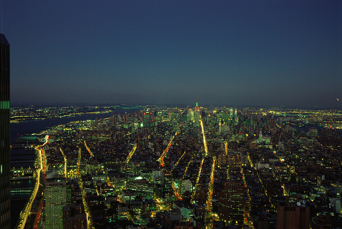 View from helicopter over Manhatten, New York City, USA