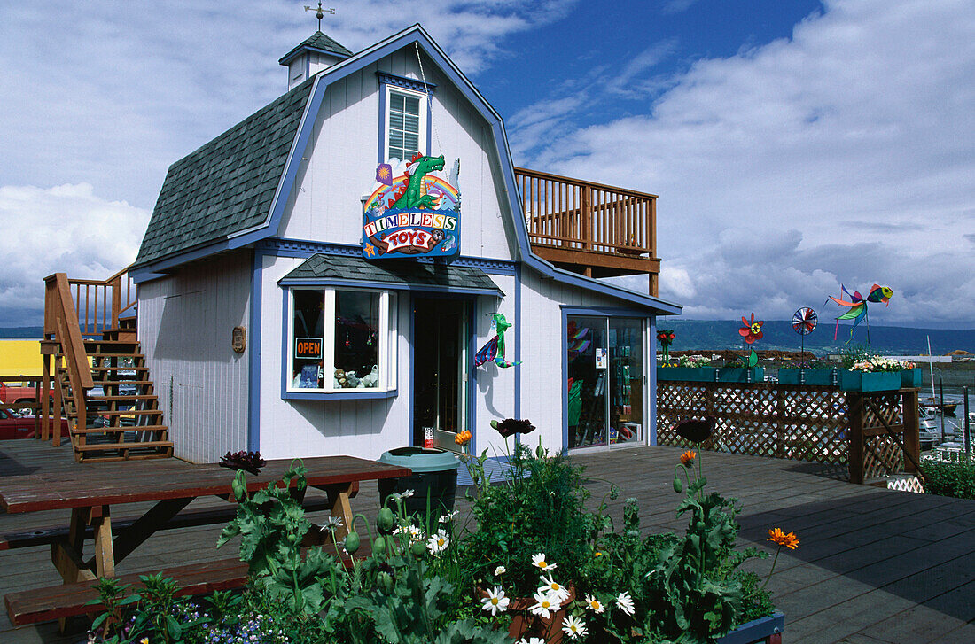 A house, toy shop, on Homer, Homer Spit, Kachemak Bay, Kenai Peninsula, Alaska, USA