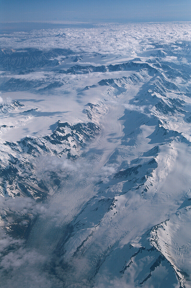 Luftaufnahme, Berge östlich von Anchorage, Schnee, Alaska, USA