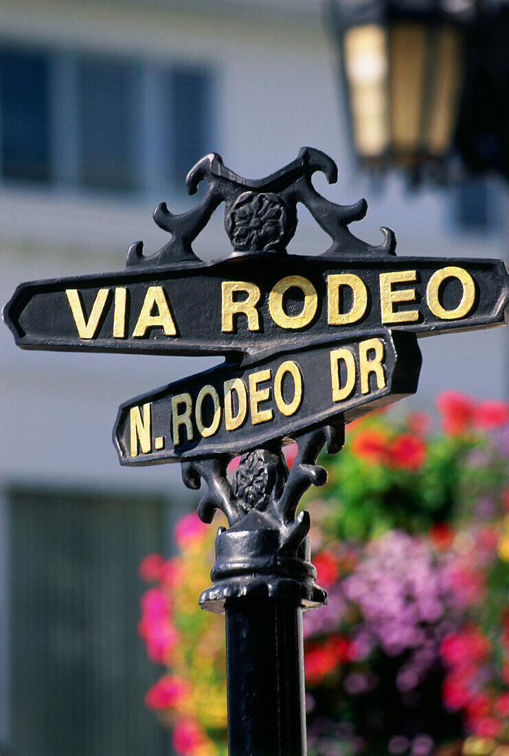 Strassenschild am Rodeo Drive, Beverly Hills, L.A., Los Angeles, Kalifornien, USA
