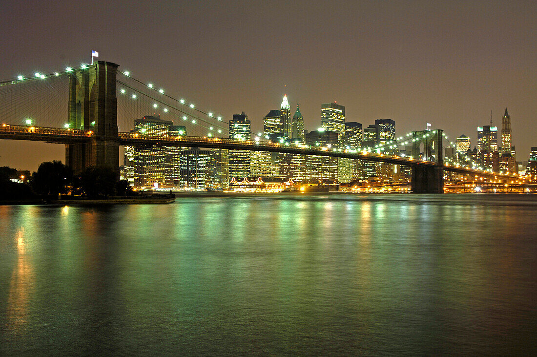 View of Manhattan Skyline and Brooklyn Bridge, Manhattan, New York City, New York, USA