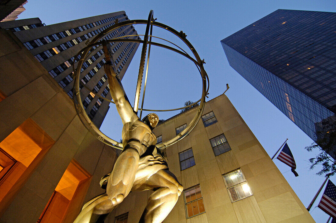 Rockefeller Center und Atlas Skulptur, New York City, New York, USA