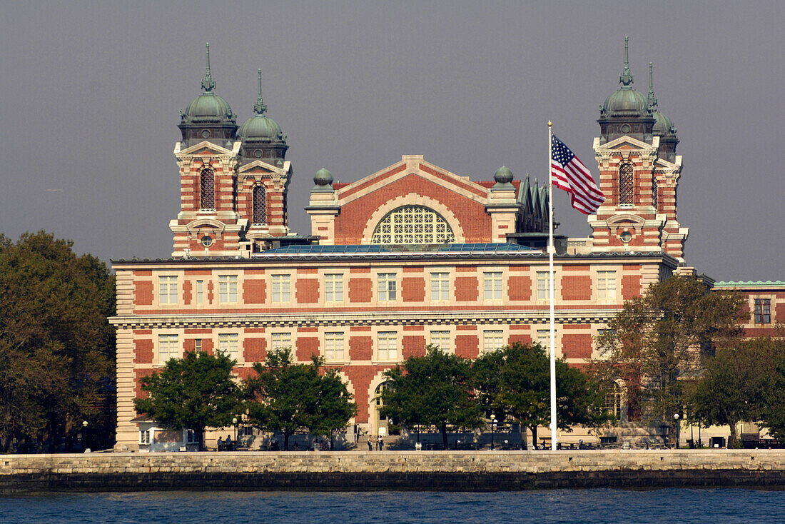 View of Ellis Island and museum, New York, USA