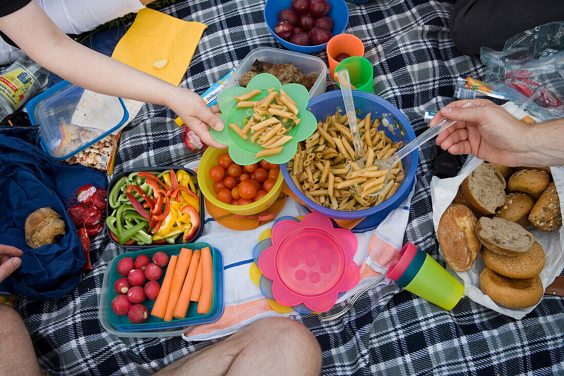 Picnic at Lake Guckaisee near Poppenhausen, Wasserkuppe Mountains, Rhoen, Hesse, Germany