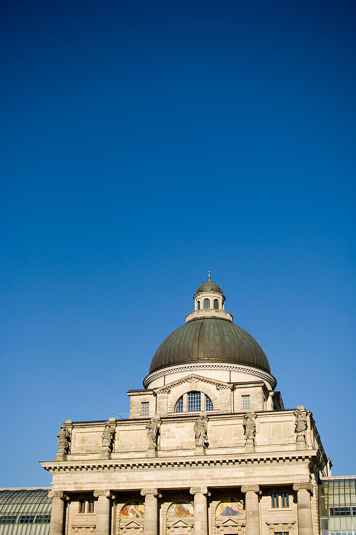 Dome of the Bavarian State Chancellery under a blue sky, Munich, Bavaria, Germany