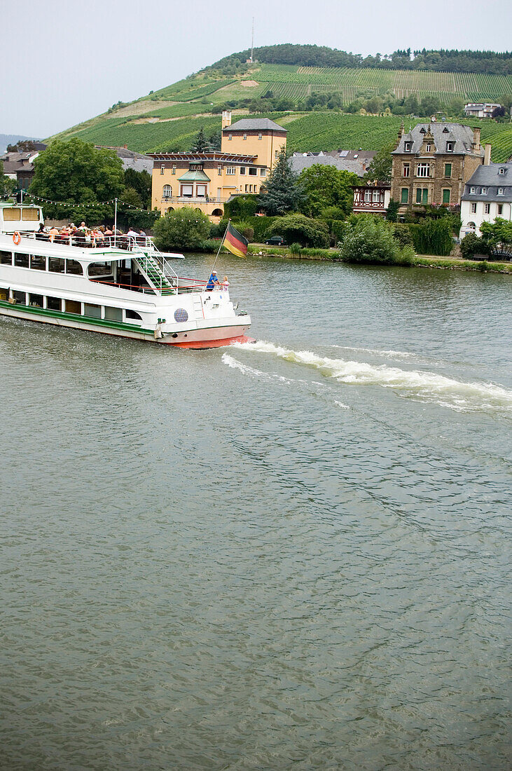 Excursion boat on Moselle, Traben-Trarbach, Rhineland-Palatinate, Germany