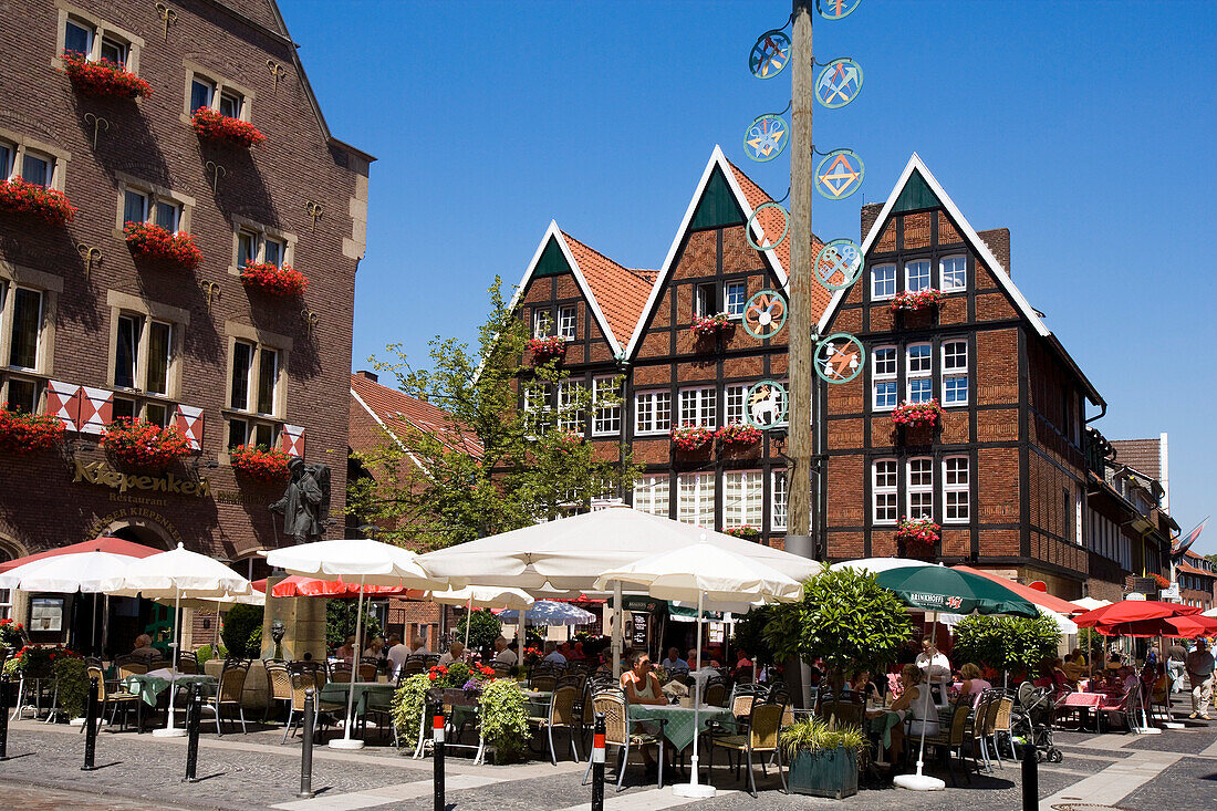 Restaurants am Spiekerhof, Münster, Münsterland, Nordrhein-Westfalen, Deutschland