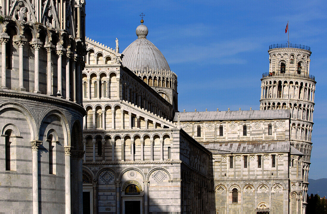 Piazza dei Miracoli with Leaning Tower of Pisa in the background, Pisa, Tuscany, Italy