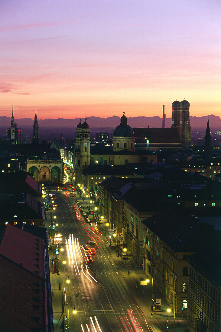 View over Munich to Alps in the evening, Munich, Bavaria, Germany