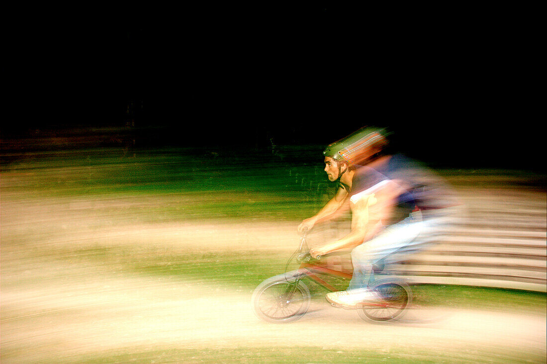BMX rider going fast, blurred, Kaufbeuren, Bavaria, Germany
