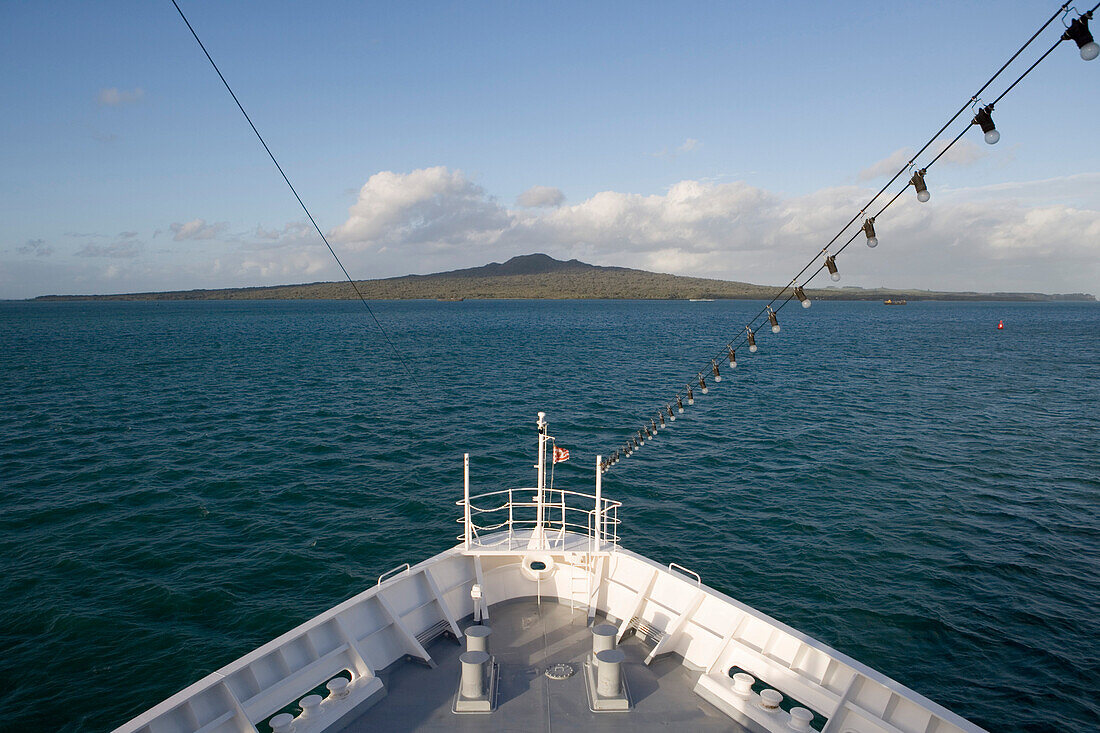 MS Bremen Bow and Rangitoto Island, Hauraki Gulf, near Auckland, North Island, New Zealand